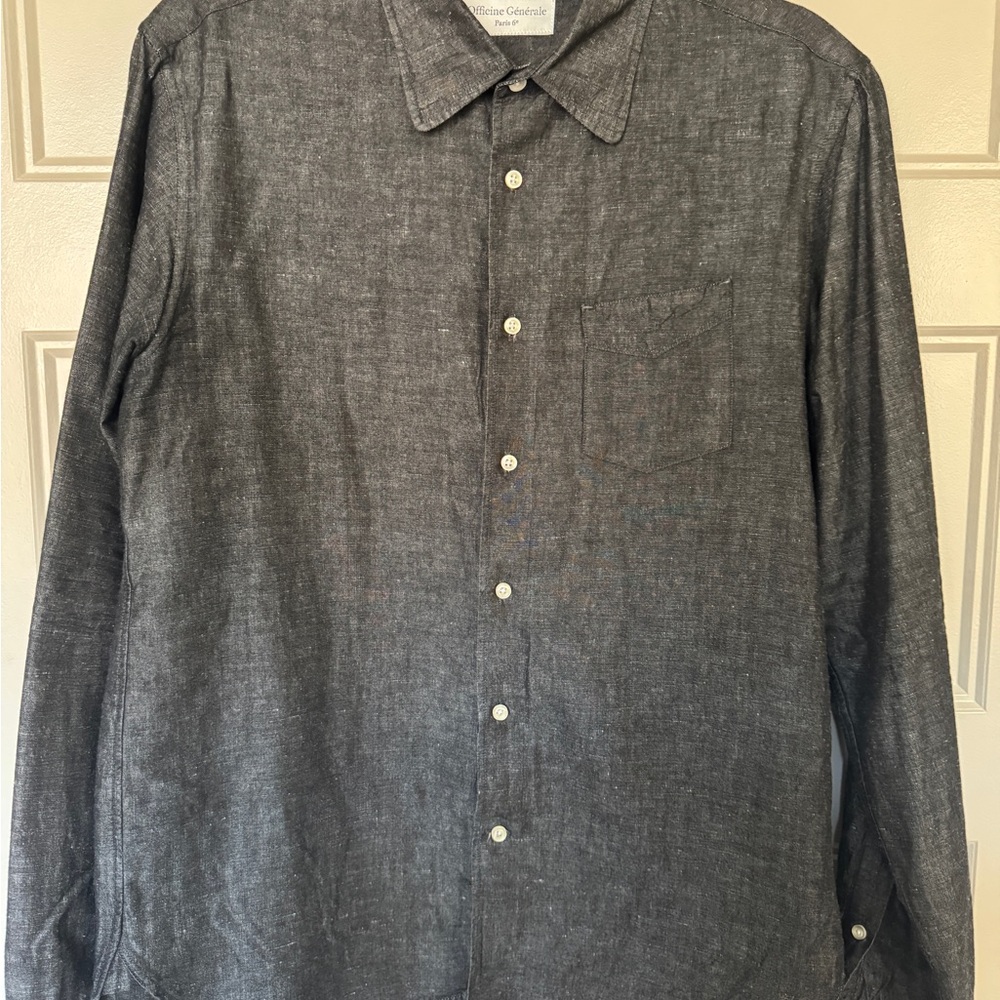 Officine Generale Men's Gray Button Down Shirt